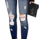 KUNMI Women's Skinny Ripped Trendy Jeans Distressed Stretchy Denim Pants (Size 12, Blue)