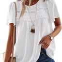 Falechay Womens Summer Tops Crewneck Short Sleeve Shirts Casual Chiffon Blouses Flowy Lace Hem Boho Clothing Trendy 2026 (White, S)