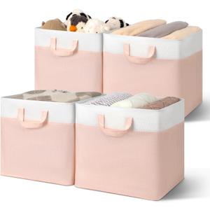 GRANNY SAYS Storage Cubes, 13 Inch Cube Storage Bins with Metal Frame, Collapsible Cube Storage Organizer, Fabric Cubby Bins for Shelves, Closet, Pink, 4 Pack