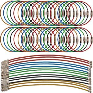 100PCS Keychain, 5.9 Inches Stainless Steel Wire Ring 1.5mm Cable Loop Rings for Hanging Luggage Tag, Keys and ID Tag Keepers - Multicolor