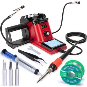 YIHUA 926 III 110W Soldering Iron Station Kit with LED Display, 2 Helping Hands, 3 Extra Iron Tips, 35g Lead-Free Solder, Solder Sucker, S/S Tweezers, C/F Conversion, Calibration & Sleep Features