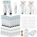 48 Sets 192 Pcs Blue Flower Baby Bridal Shower Hand Cream and Lip Balm Baby Shower Gifts for Guests Bridal Wedding Party Favor Bulk with Thank You Card Organza Bags Travel Size for Wedding
