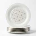 Bone China Salad Plates Set of 6, 8 Inch White Dessert Plates with Embossed Rim and Decorative Center Pattern, Small Serving Plates for Salad, Snacks and Appetizers, Microwave & Dishwasher Safe
