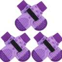 EXPAWLORER 6Pcs Anti Slip Dog Socks to Prevent Licking Paws, Dog Shoes for Hot Pavement, Double Sides Dog Boots & Paw Protectors Booties for Hardwood Floors with Grippers Small Medium Large Senior Dog (X-Small, Purple)