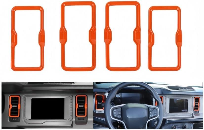 4PCS for Frod Bronco Air Conditioning Outlet Adjustment Trim Center Console Dash AC Vent Ring Cover Compatible with 2021-2025(Orange)