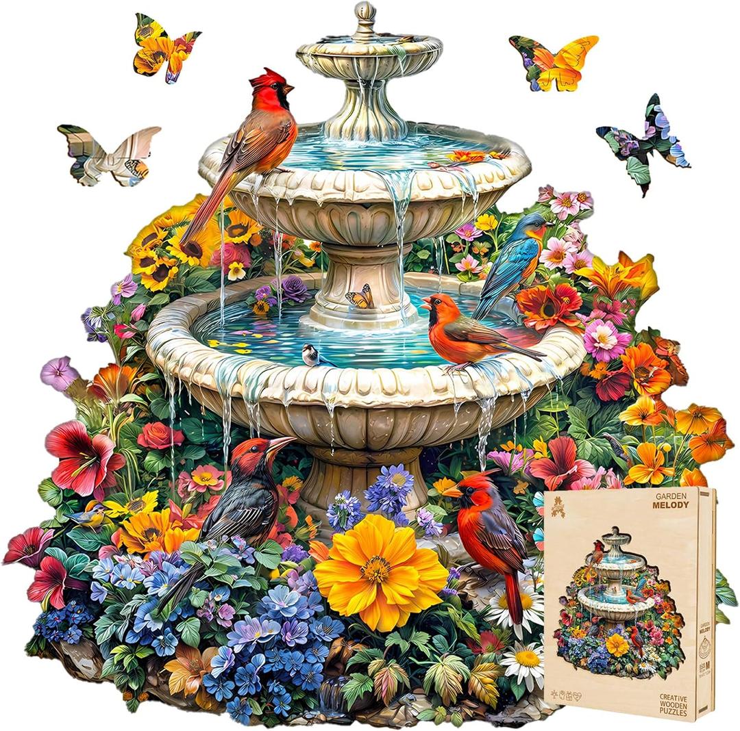 Wooden Puzzles for Adults - Garden Melody Wooden Puzzle, Unique Shape Wooden Jigsaw Puzzle for Adults, Wood Puzzles Adult, Gifts for Friends and Family, Wall Art Home Decor (160pcs 11.4 * 11.3in M), Medium