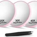 20X&30X&40X Magnifying Mirror Suction Cup, 3.5 in Small Magnified Mirror with Tweezers, Pink, Set of 3