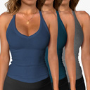 iGENJUN 2 Pack Workout Tops for Women Racerback Basic Tank Summer 2025 Camisole V Neck Slim Fit Ribbed Sleeveless, Size Large 