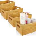 A Selected Pine Wood Organizer Open Box 4 Packs, 6x10 Wooden Storage Container with Handle for Bathroom and Kitchen