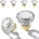 Crystal Knobs for Drawers Brushed Gold Glass Knob, Vintage Cabinet Antique Pulls for Drawer Closet Dresser Cupboard, 1.5 Inch Satin Brass Base Decorative Cabinets Knobs 4 Set