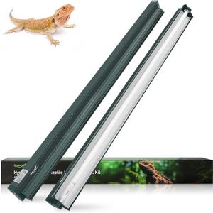 T5 Reptile Light Fixture Green Combo Kit 39W Light Fixture Reptile Terrarium Hood 10.0 UVB Light Bulb Tube Ideal for Tropical and Deserts Such as Bearded Dragon Lizards and Tortoises