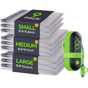 Vacbird 9 Pack Travel Vacuum Storage Bags with USB Electric Pump, Carry-on Size Space Saver Bags for Clothes and Clothing TravelCompression Packing for Luggage and Suitcase