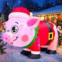 KOOY 5FT Christmas Inflatables Outdoor Decorations, Pig Blow up Yard Decorations with LED Light Up for Xmas,Outdoor Christmas Animal Decorations for Yard Holiday Party Garden Lawn Dcor