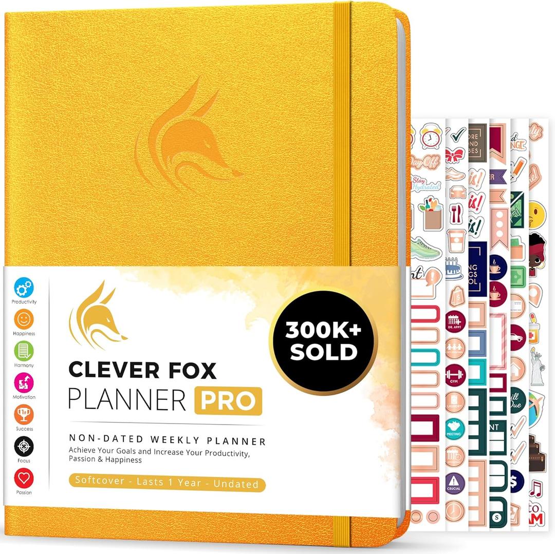 Clever Fox Planner PRO  Weekly & Monthly Life Planner to Increase Productivity, Time Management and Hit Your Goals, 8.5x11 (Amber Yellow)