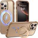 Reukdnv [Invisible 360° Spin Stand Magnetic Ring for iPhone 14 Pro Max Case [Compatible with MagSafe][Translucent Matte Back] Military Drop Protection Shockproof Cover with Kickstand 6.7", Desert Gold