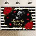 MEHOFOND 8x6ft Kentucky Derby Backdrop Rose Kentucky Derby Photography Background Black White Horse Racing Party Supplies Gold Confetti Roses Horse Equestrian Racetrack Decor Cake Smash Photo Props