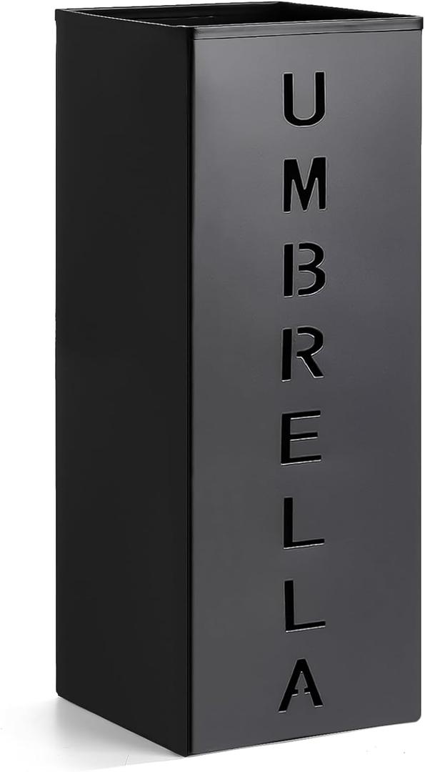 Hiceeden Square Metal Umbrella Holder, Free Standing Umbrella Rack Stand for Indoor Entryway, Umbrella Canes Walking Sticks Storage Bin for Office, Home, Hotel, Shop, 6.3" x 6.3" x 16.5", Black