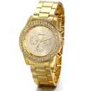 JewelryWe Luxury Mens Women's Gold Dress Watch Stainless Steel Bling Rhinestones Quartz Wristwatches