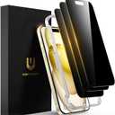 UNBREAKcable Privacy Screen Protector for iPhone 15 (6.1"), 25 Anti-Spy Tempered Glass, Easy Install Alignment Frame, Case-Friendly, 9H Hardness, Anti-Fingerprint, 3-Pack