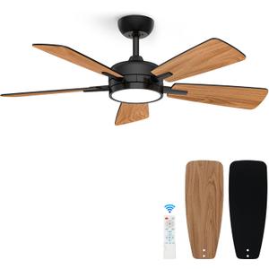 ocioc 46 Inch Ceiling Fans with Lights, Large Air Volume Ceiling Fan with Backlight, Ultra Quiet Reversible DC Motor Dimmable with RemoteBlack