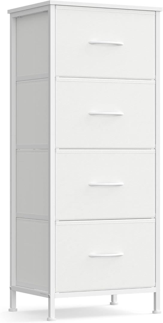 SONGMICS Dresser for Bedroom, Chest of Drawers, Steel, MDF, 4 Non-Woven Fabric Drawers, Storage Organizer Unit, Closet, Entryway, Cloud White and Snow White ULGS314W01S