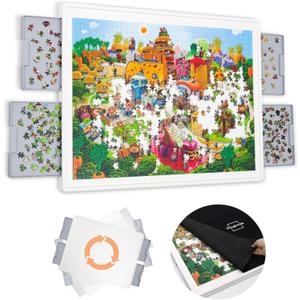 Playboda 1500 Pieces Rotating Plastic Puzzle Board with Drawers and Cover, 35"x27" Portable Spinning Jigsaw Puzzle Table for Adults, Upgraded Lazy Susan, Ideal Gift for Mum