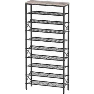 YATINEY 10 Tier Shoe Rack, Large Capacity Shoe Storage Organizer Holds 40 Pairs, Sturdy and Stable, for Entryway, Hallway, Closet, Dorm Room, Greige and Black SS10BG