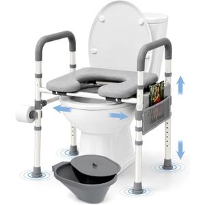 Raised Toilet Seat with Handles – Toilet Riser for Seniors – Adjustable Height & Width Commode Chair with Bowl – 500 lbs Handicap Elevated Seat for Elderly, Pregnant – Fits Any Toilet