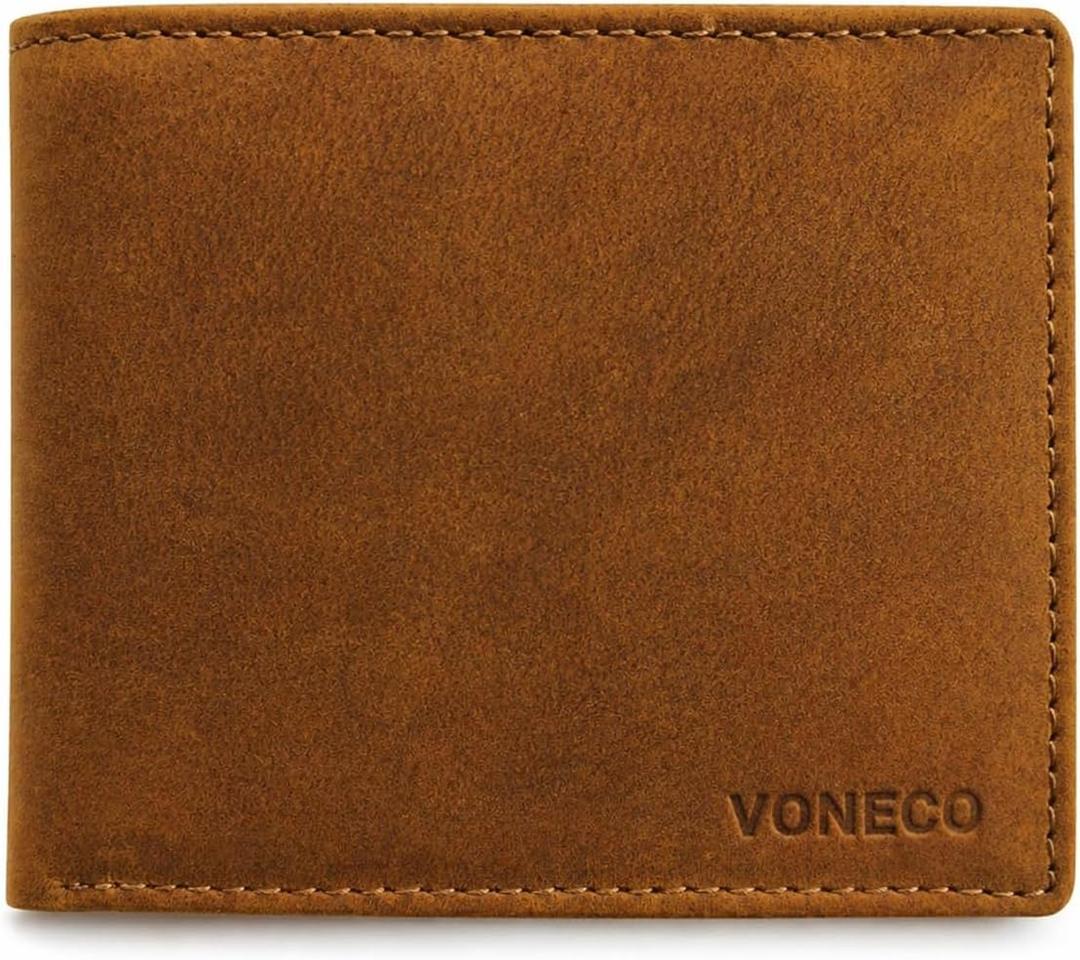 Men's Genuine Leather Wallet Light Brown RFID Blocking Bi-Fold Wallet, Premium Leather Wallet for Men with Multiple Card Slots, Cash Compartments, Slim Stylish Everyday Wallet, Gift for Men