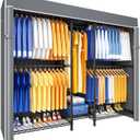 Ulif E12C Heavy Duty Closet Organizer SystemFreestanding Clothing Racks for Hanging ClothesAdjustable Garment Rack 71" W x 16" D x 76.5" H Hold 960 lbsBlack Clothing Rack with Grey Dustproof Cover
