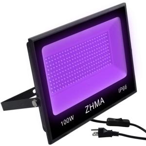 100W Black Lights Flood Light, Blacklight with Plug and Switch for Glow Party Large Space,IP66 Waterproof LED Black Lights for Fluorescent Poster, Halloween, Body Paint,Wedding.1 Pack