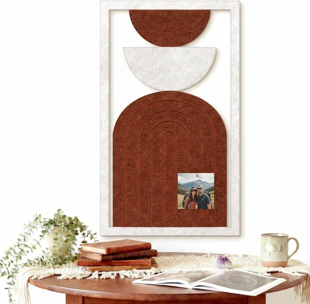Yerliker 28.7 x 16 Inch Arched Felt Bulletin Board Boho Abstract Geometric Style Wall Decoration,Medieval Modern Style Bulletin Board, Boho Wall Art for Bedrooms, Living Rooms, Offices, 17.3"L x 17.3"W