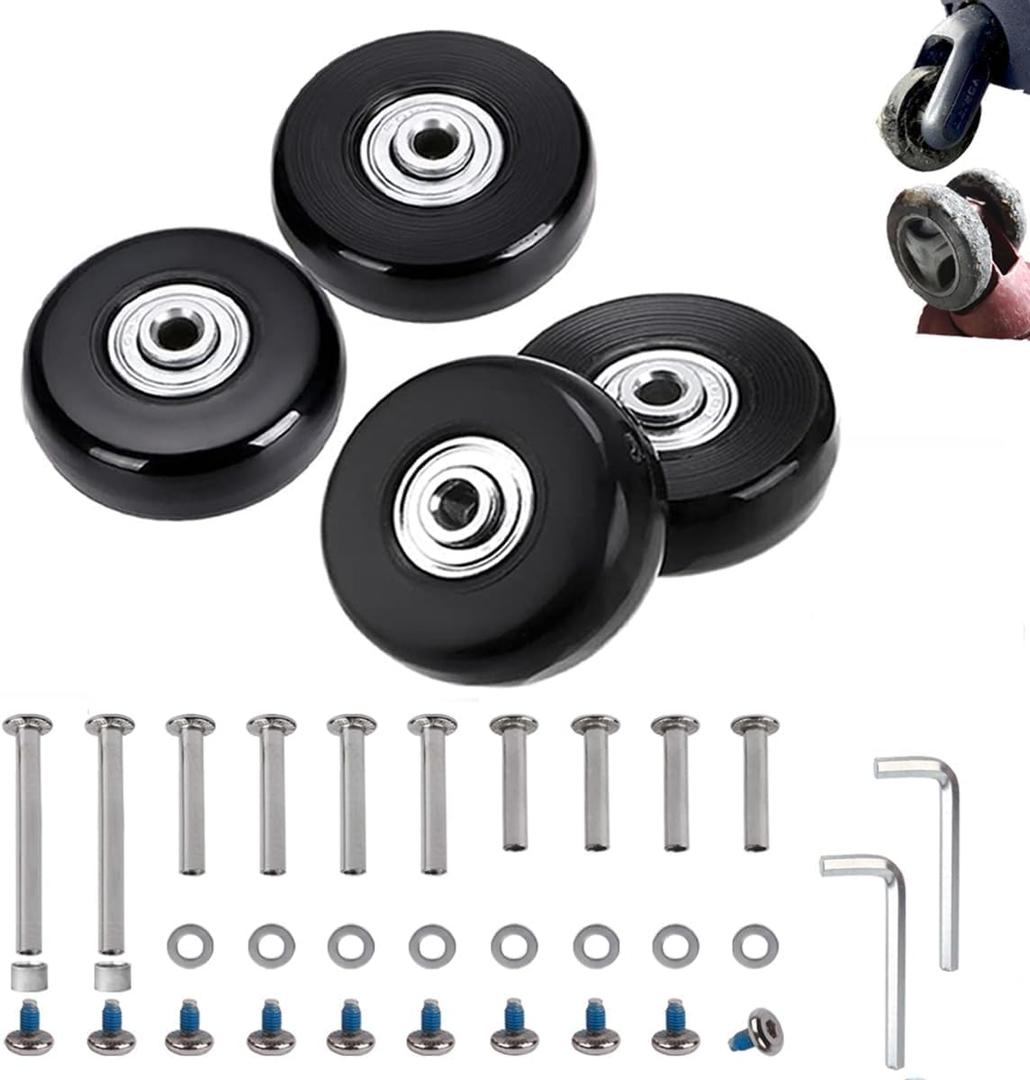 40mm Set of 4 Luggage Suitcase Replacement Wheels for Trolley Case Travel Bags Caster Inline Roller Skating Roller Swivel Rubber Rollers Bearings Casters Repair Kits with Axles 30mm&35mm&60mm