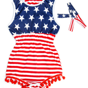 4th of July Baby Girl Outfit Sleeveless Romper US Flag Backless Bodysuit Jumpsuit+Headband