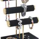 Necklace Holder,Bracelet Display,Jewelry Organizer Stand with Earrings Rings Tray,Jewelry Holder for Scrunchie Watches (Black, 3 Tier)