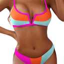 ZAFUL Women's High Cut Bikini Sets Ribbed V-Wire Cami Bikini Two Piece Swimsuit (Medium, 2-light Blue)