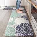 Anti Fatigue Kitchen Mats,Non Slip Boho Dahlia Kitchen Rugs Sets 2 Piece,Waterproof Farmhouse Kitchen Mat for Floor,Cushioned Standing Mat for Office,Laundry,Sink,Desk,Mutil-Cyan (17.3" x 59 "+ 17.3" x 29 "--0.47 inches, Bluish Blue)