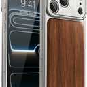 OATSBASF for iPhone 17 Pro Case, Full Camera Protection, Compatible with MagSafe Charger, Metal Frame Wood Grain Back Panel Phone Case, Natural Titanium
