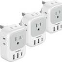 US to UK Plug Adapter 3 Pack, TESSAN Type G Adapter for Travel with 4 Outlets 3 USB Charger(1 USB C), Ireland Power Adaptor for USA to England London Scotland Dubai Singapore Hong Kong Qatar (Grey-Type G)