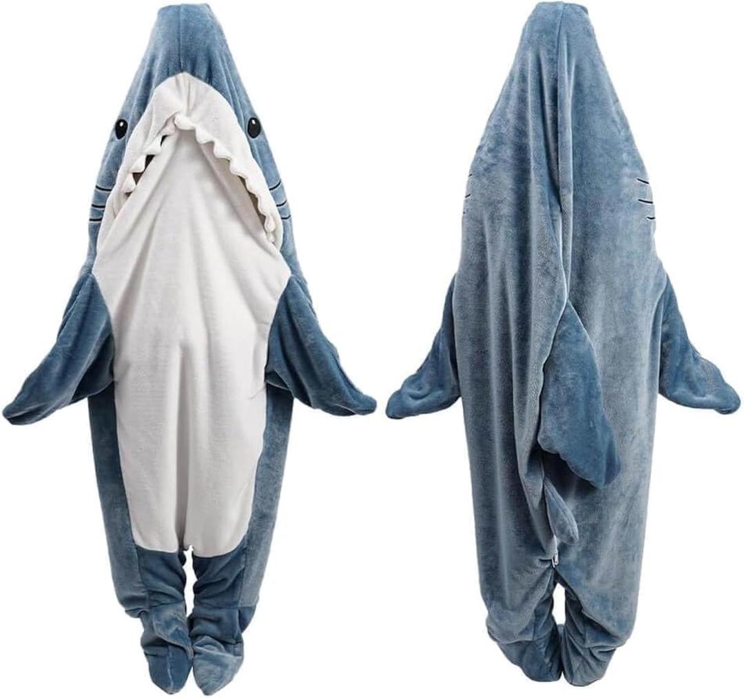 Shark Blanket Hoodie Onesie for Adult & Kid, Wearable Shark Sleeping Bag, Soft Cozy Onesie Costume (3XL: for 69-73 Inch Height)