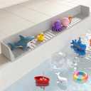 Longer Bath Tub Splash Guard for Kids,Silicone Bath Toy Holder for Bathtub,Bath Tub Play Shelf,Prevent Water Spills in Bathroom,Fun-Filled Bath Time for Toddlers(Grey) Including Free Bonuses (Gray)
