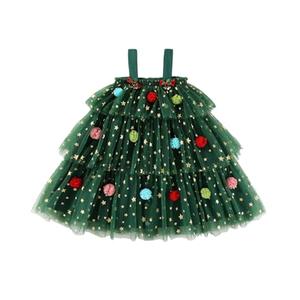 Toddler Baby Girl Christmas Tress Star Dress for Girls Sleeveless Layered Tulle Tutu Dress Winter Party Dress (US 18-24M, Green)