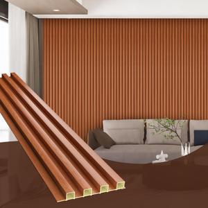OUZUGIE WPC Acoustic Slat Wall Paneling, 8-Pack 96 x 6 Inches 3D Wall Panels for Interior Wall Decor,Living Room,TV Background,Study Room,Office Spaces,Bedroom,High Grille (Teak)