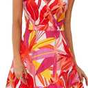 ULTRANICE Summer Dress Womens Spring 2025 Trendy Casual Wrap Flowy V Neck Adjustable Spaghetti Outfits Clothes Midi Sun Dresses(Colorful Banana Leaf,M) (Pink, M)