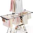 APEXCHASER Clothes Drying Rack with High Hanger, Foldable 3-Level Drying Racks with Shoe Rack, Crossbar and Vertical Rod Laundry Stand with Adjustable Wings Silver, Large