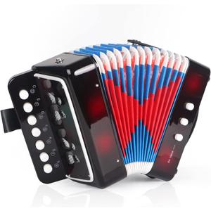 Horse Kids Accordion, 10 Keys Button Control Kid Accordions Musical Instruments for Child Children Toddlers Beginners Accordian Lightweight 7 key 3 Bass Mini Acorden Toy Acordeones Para Mios Black