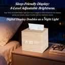 Wooden Tissue Box Cover Digital Cordless Alarm Clocks for Bedrooms, 8-Level Dimming, 5 Alarm Settings, Sound Activation, 5 Mins Snooze, 12/24H, Temperature and Date Display for Office