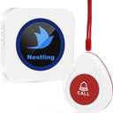 Nestling Wireless Caregiver Pager SOS Call Button Nurse Alert System Call Bell for Elderly Monitoring Patient Disabled 1 Waterproof Panic Call Button & 1 Plugin Receiver
