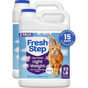 Fresh Step Advanced Odor Shield Light Weight Multi Cat Clumping Litter with Febreze, Low Dust, Odor Control with Ammonia Block Technology, Compatible in Automatic Litter Boxes, 23 lb. (2 x 11.5 lb)