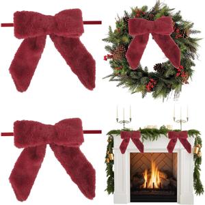 AIMUDI Maroon Bows 7''9'' Christmas Bows for Gift Wrapping Burgundy Faux Fur Present Bows Premade Bows for Christmas Trees Fireplaces Wreaths Crafts Home Outdoor Winter Decoration, 6 PCs
